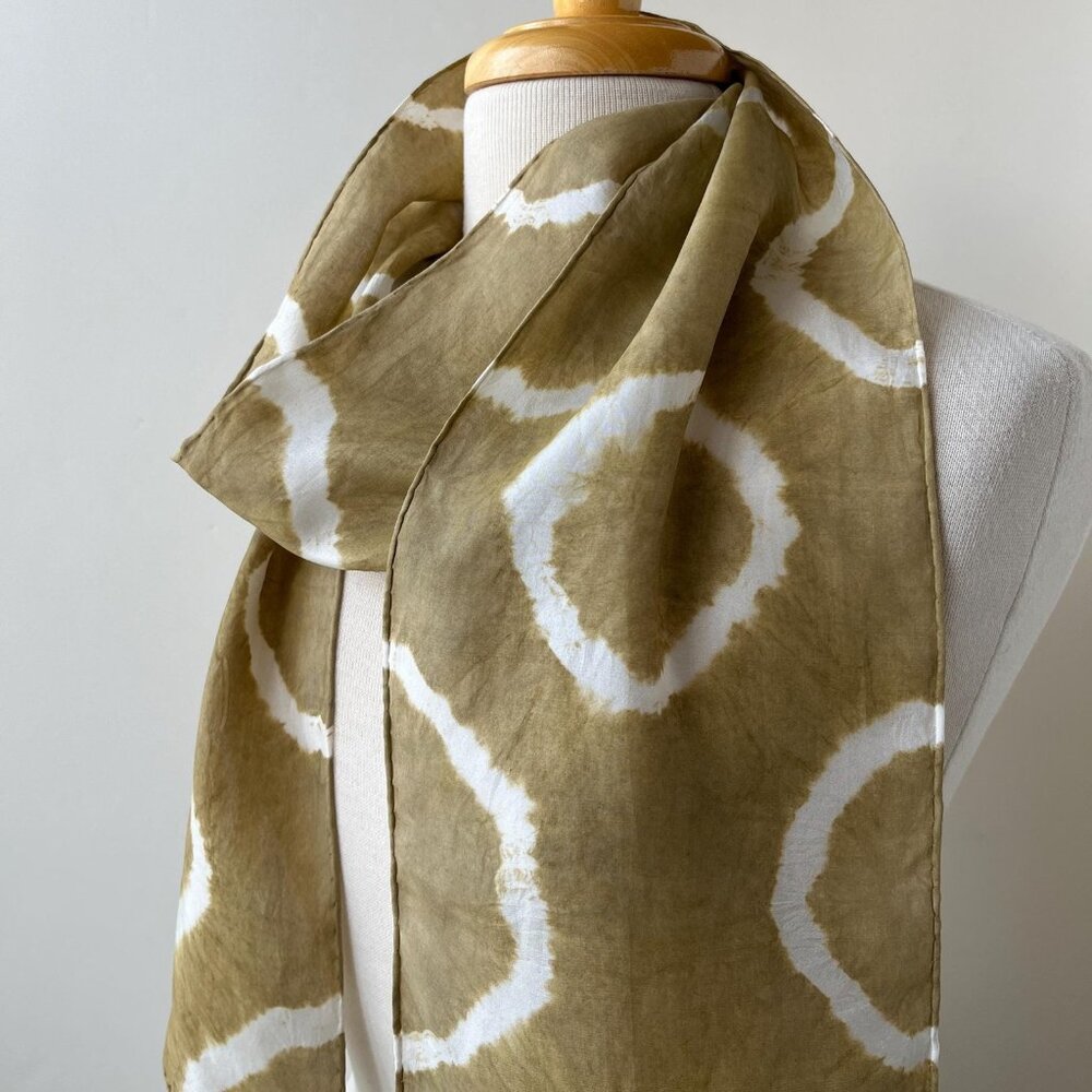 100% Silk Artist Made Natural Resist Dye Shibori Scarf